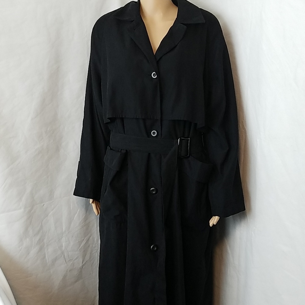 London Fog Womens Trench Coat Sz 8  Black Micro Zi